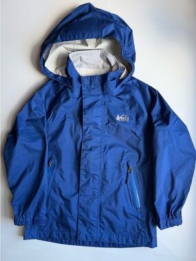 REI Co-op Rainwall Rain Jacket Kids Size XXS 4/5 Blue Hooded Waterproof Outdoors